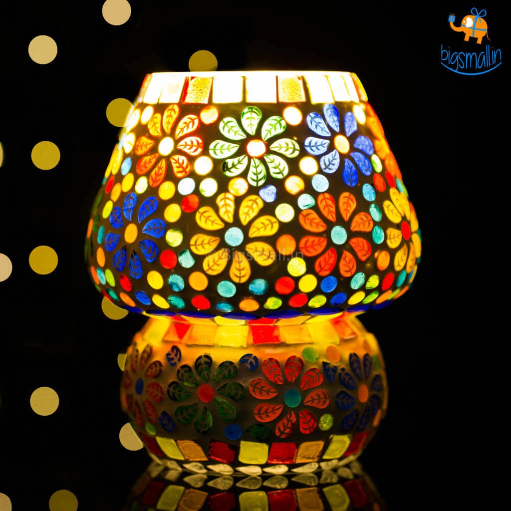 Indian Craft Vibrant Mosaic Ceramic Lamp