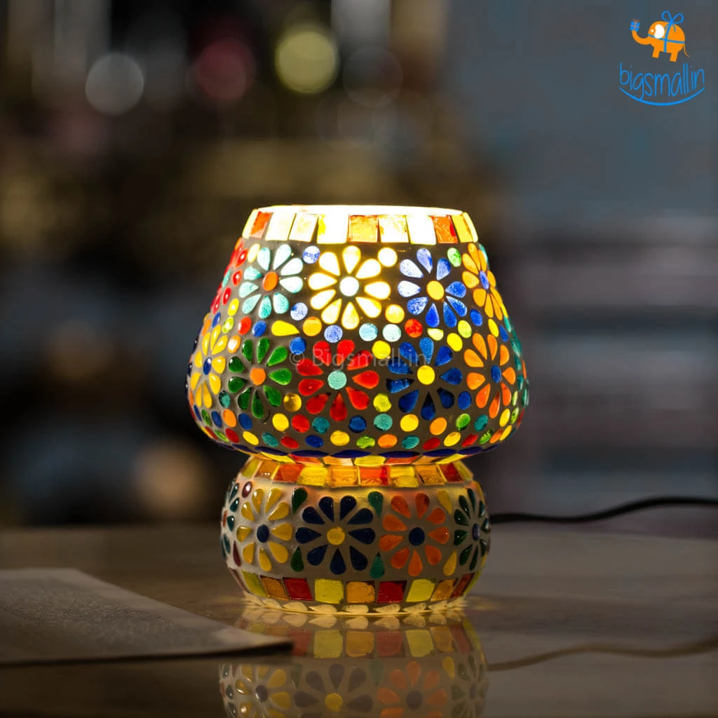 Indian Craft Vibrant Mosaic Ceramic Lamp