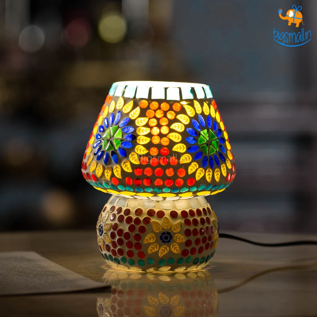 Indian Craft Vibrant Mosaic Ceramic Lamp