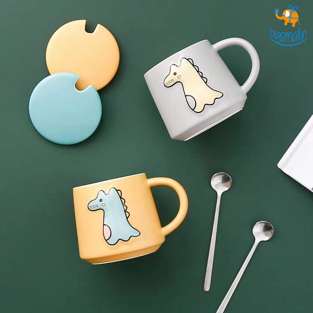 Bigsmall_hmk All Of It Baby Dino Mug With Lid And Spoon