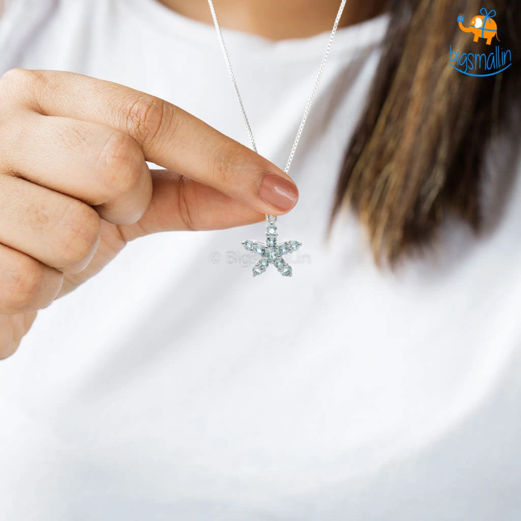 Ash Designs Starfish Aquamarine Semi-Precious Pendant With Silver Chain