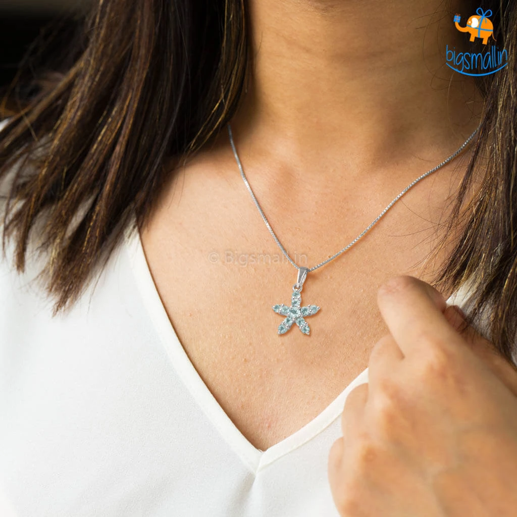 Ash Designs Starfish Aquamarine Semi-Precious Pendant With Silver Chain