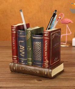 Bigsmall_hmk Retro Book Resin Stationery Holder - Hand Painted
