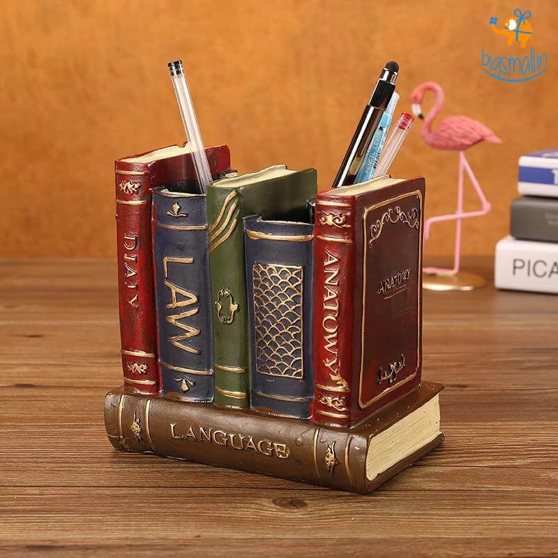 Bigsmall_hmk Retro Book Resin Stationery Holder - Hand Painted