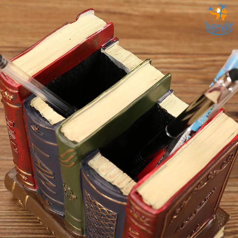 Bigsmall_hmk Retro Book Resin Stationery Holder - Hand Painted