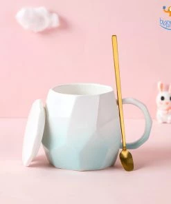 Bigsmall_hmk Geometric Textured Mug With Lid & Spoon Sale