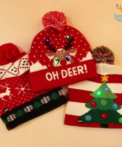 Coral Tree Christmas Cap With LED Lights All Of It