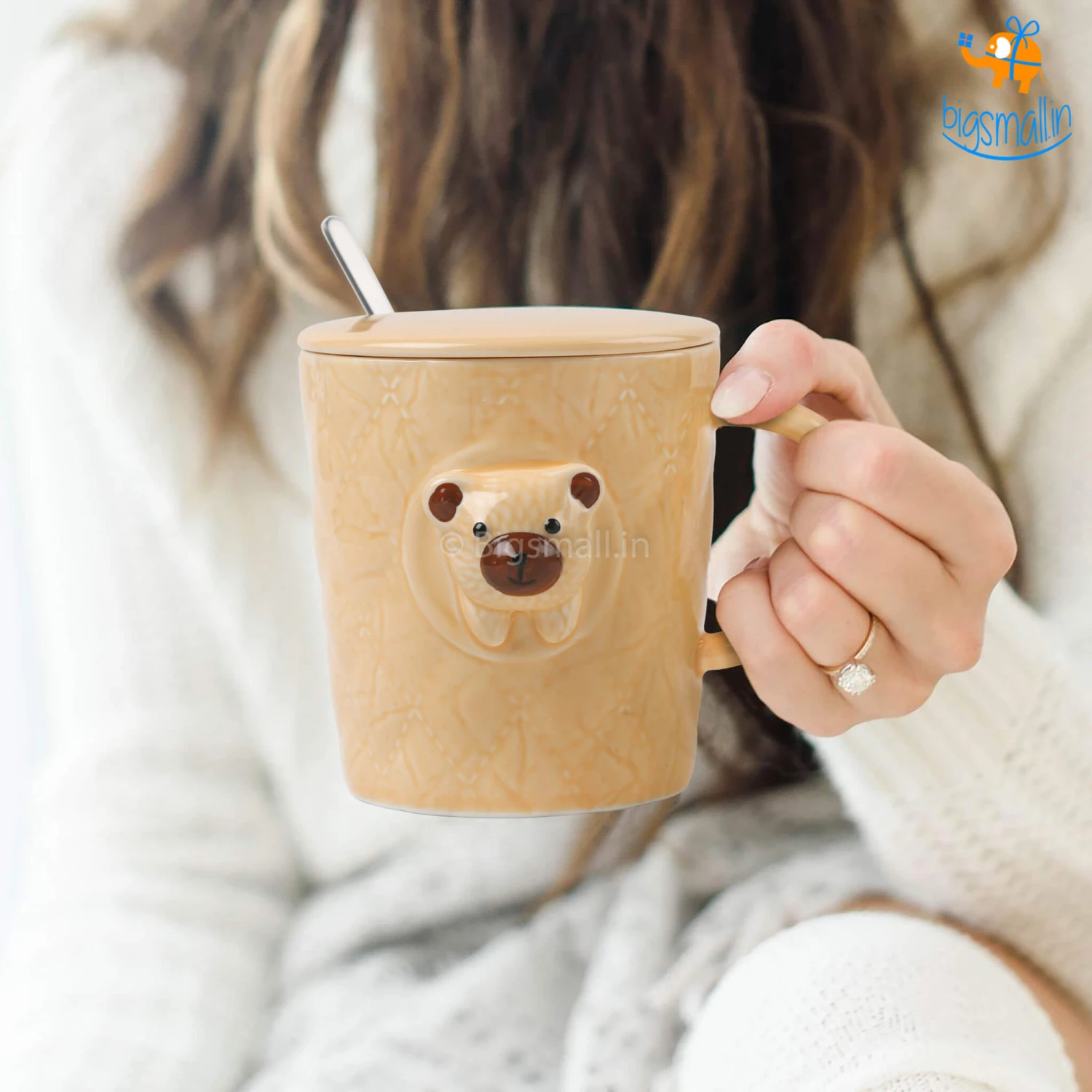 Bigsmall 3D Bear Mug With Lid & Spoon