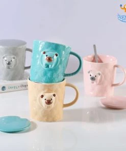 Bigsmall 3D Bear Mug With Lid & Spoon