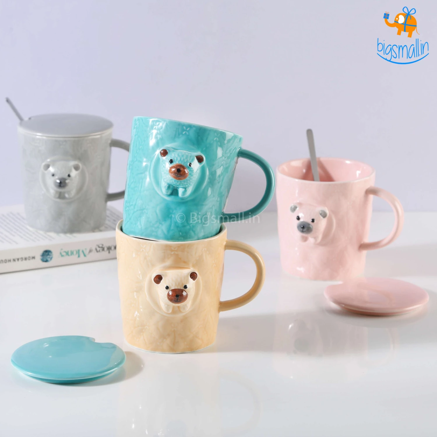 Bigsmall 3D Bear Mug With Lid & Spoon