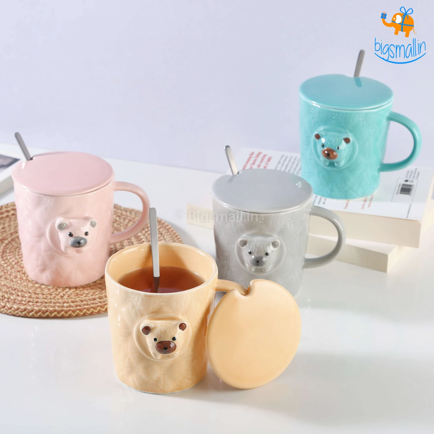 Bigsmall 3D Bear Mug With Lid & Spoon