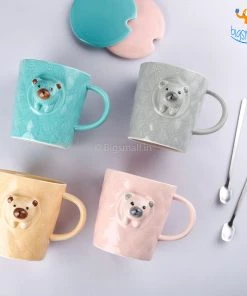 Bigsmall 3D Bear Mug With Lid & Spoon