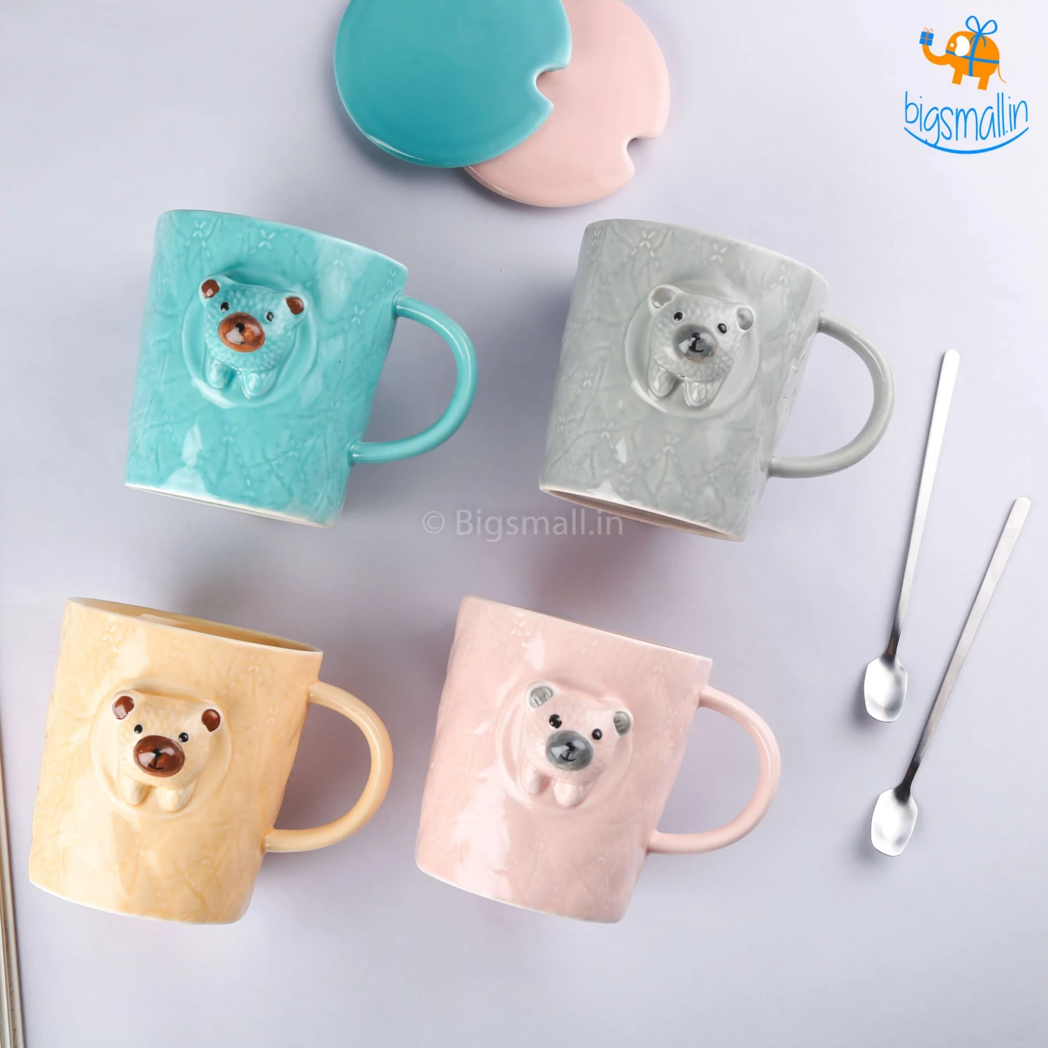 Bigsmall 3D Bear Mug With Lid & Spoon
