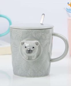 Bigsmall 3D Bear Mug With Lid & Spoon