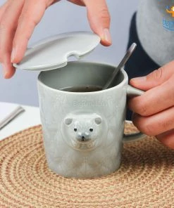 Bigsmall 3D Bear Mug With Lid & Spoon