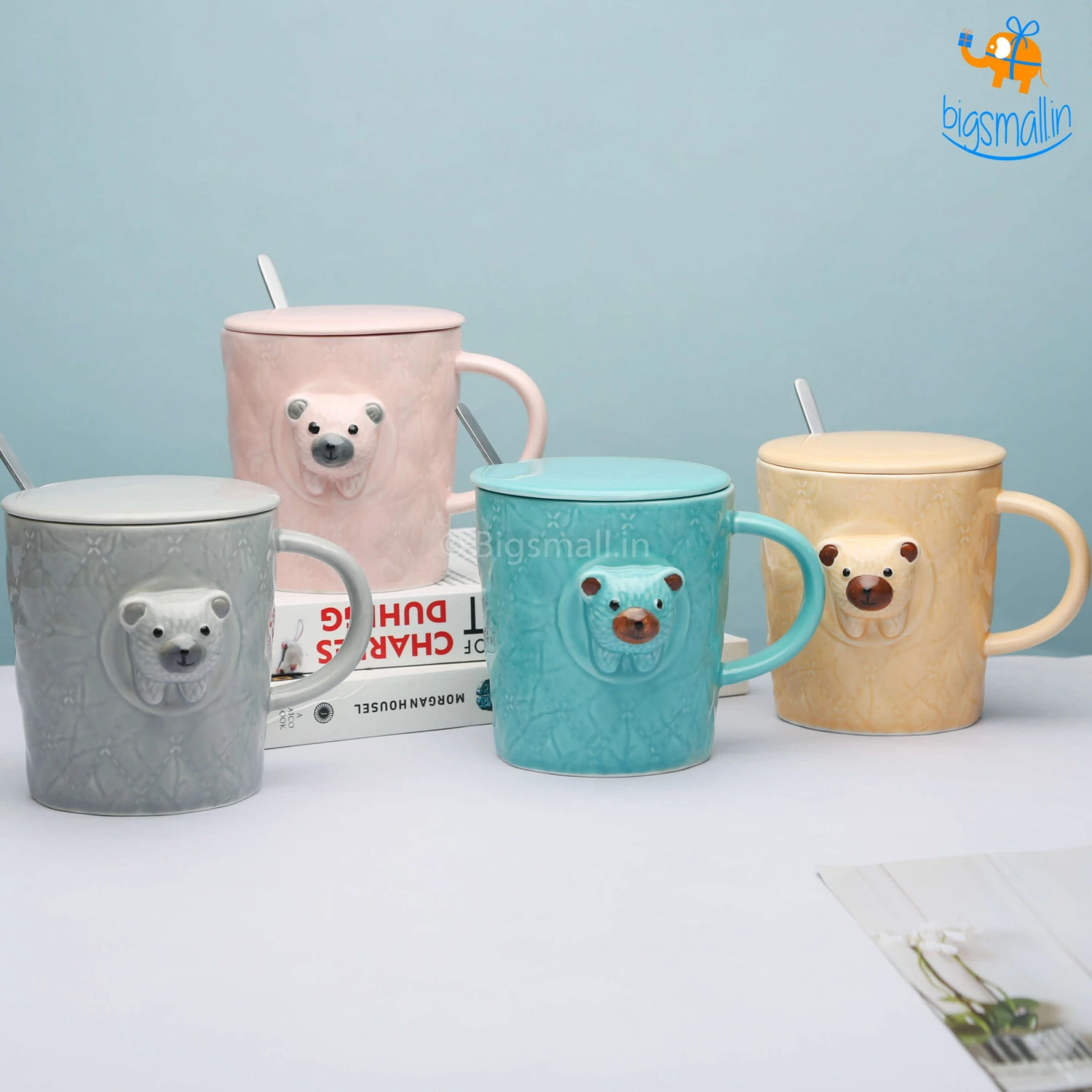 Bigsmall 3D Bear Mug With Lid & Spoon