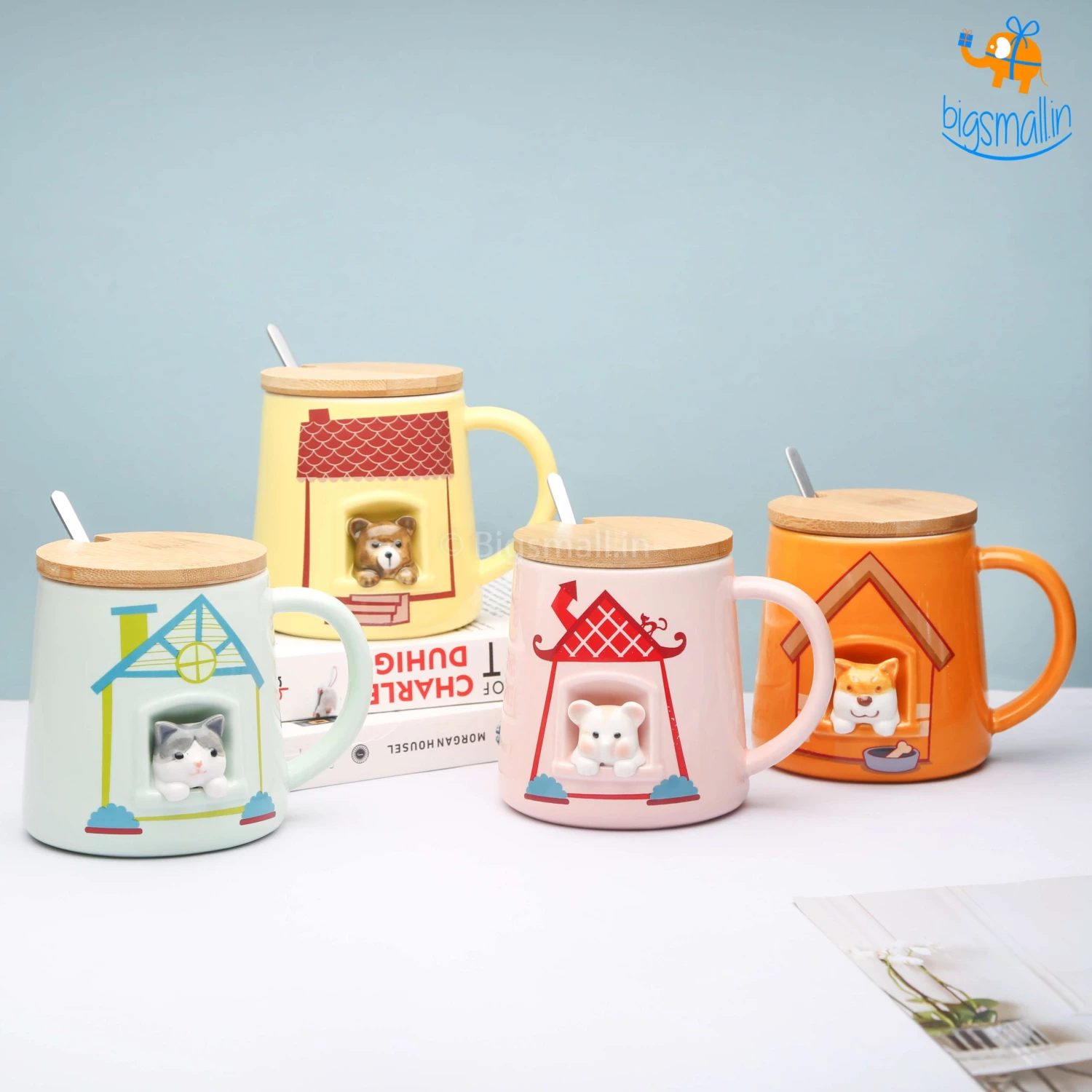 Bigsmall_hmk Cute Animal Themed Mug With Lid & Spoon Baby Shower Gifts