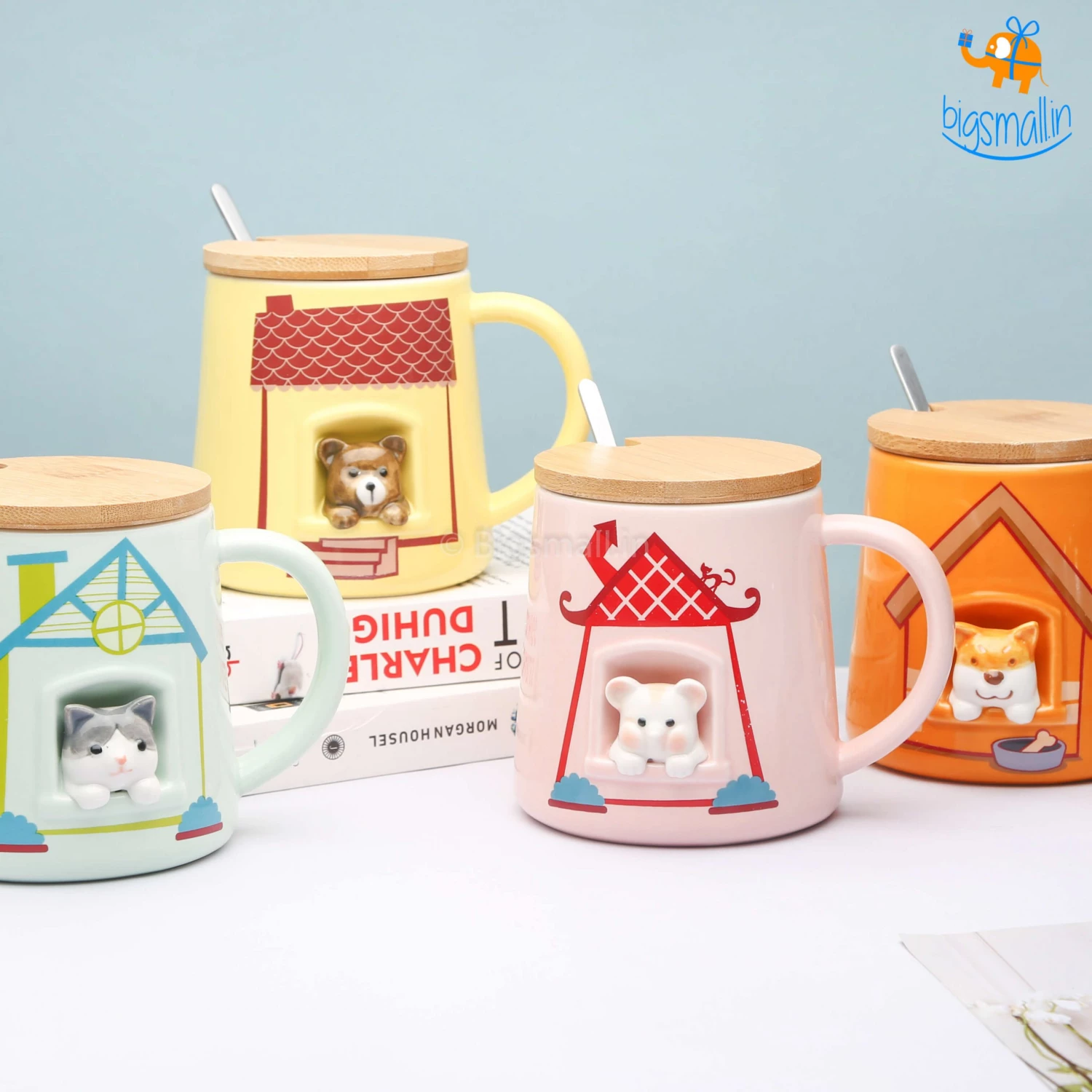 Bigsmall_hmk Cute Animal Themed Mug With Lid & Spoon Baby Shower Gifts