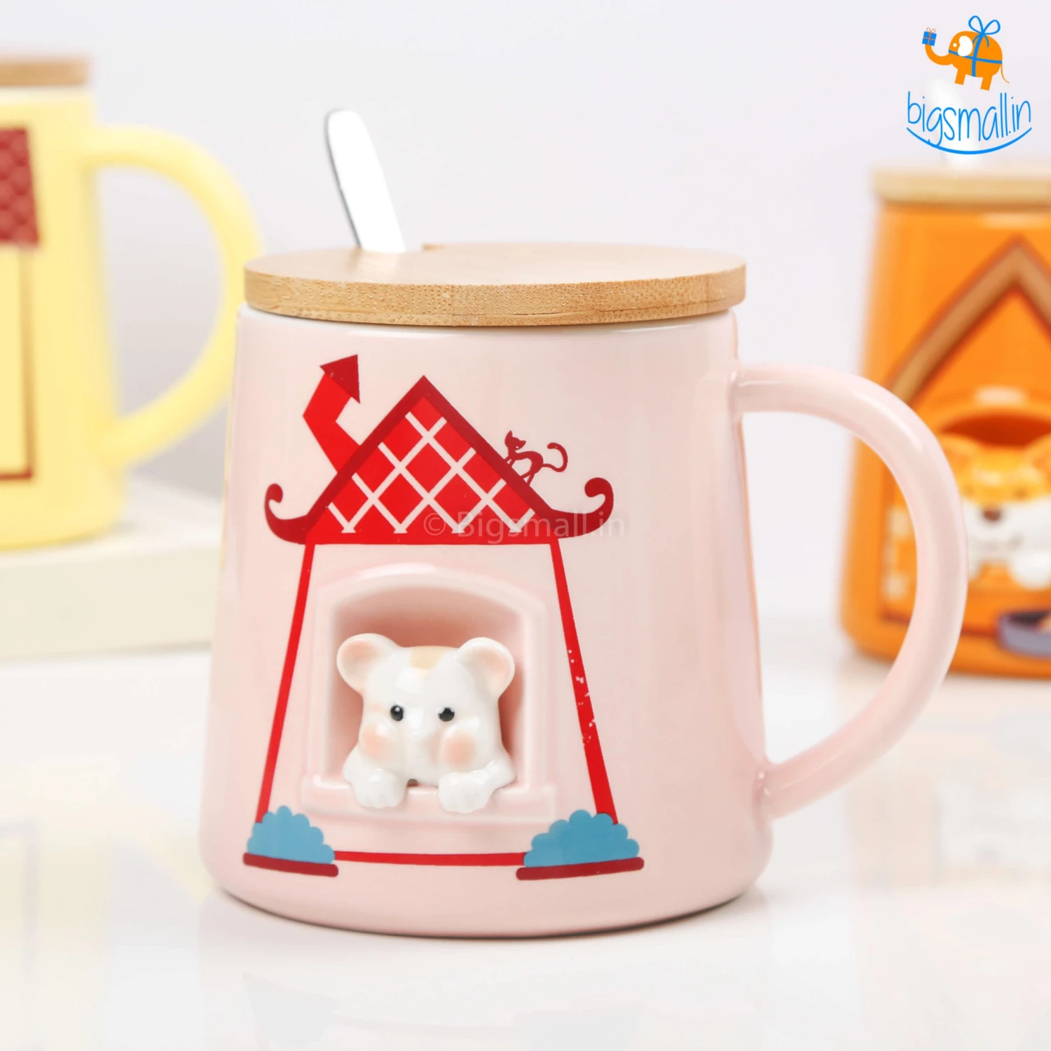 Bigsmall_hmk Cute Animal Themed Mug With Lid & Spoon Baby Shower Gifts
