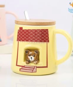 Bigsmall_hmk Cute Animal Themed Mug With Lid & Spoon Baby Shower Gifts