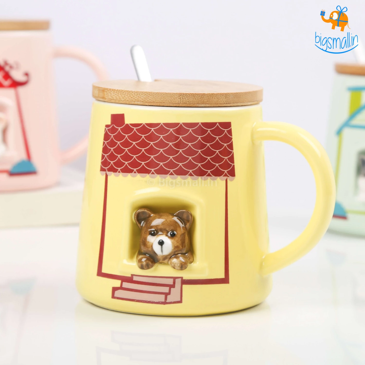 Bigsmall_hmk Cute Animal Themed Mug With Lid & Spoon Baby Shower Gifts