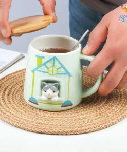 Bigsmall_hmk Cute Animal Themed Mug With Lid & Spoon Baby Shower Gifts