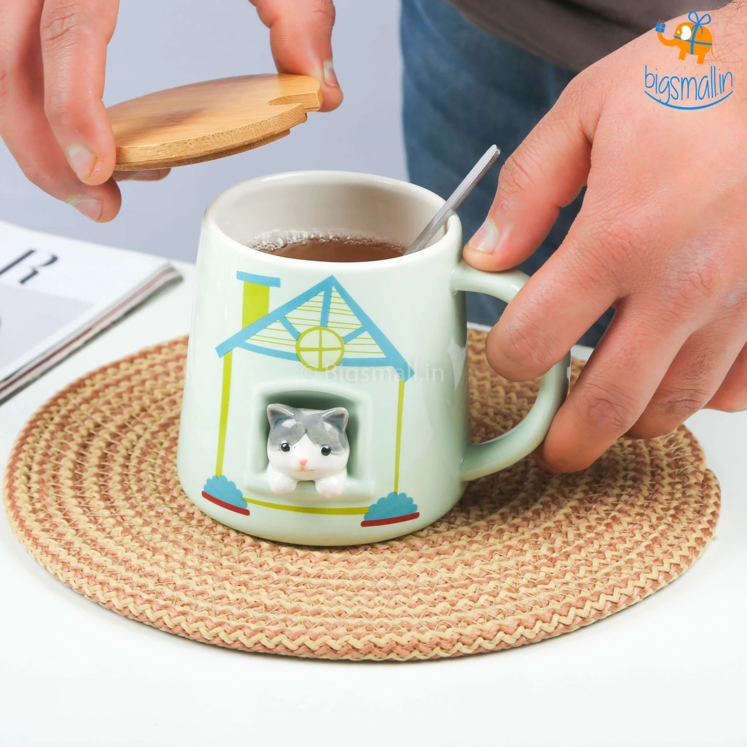 Bigsmall_hmk Cute Animal Themed Mug With Lid & Spoon Baby Shower Gifts