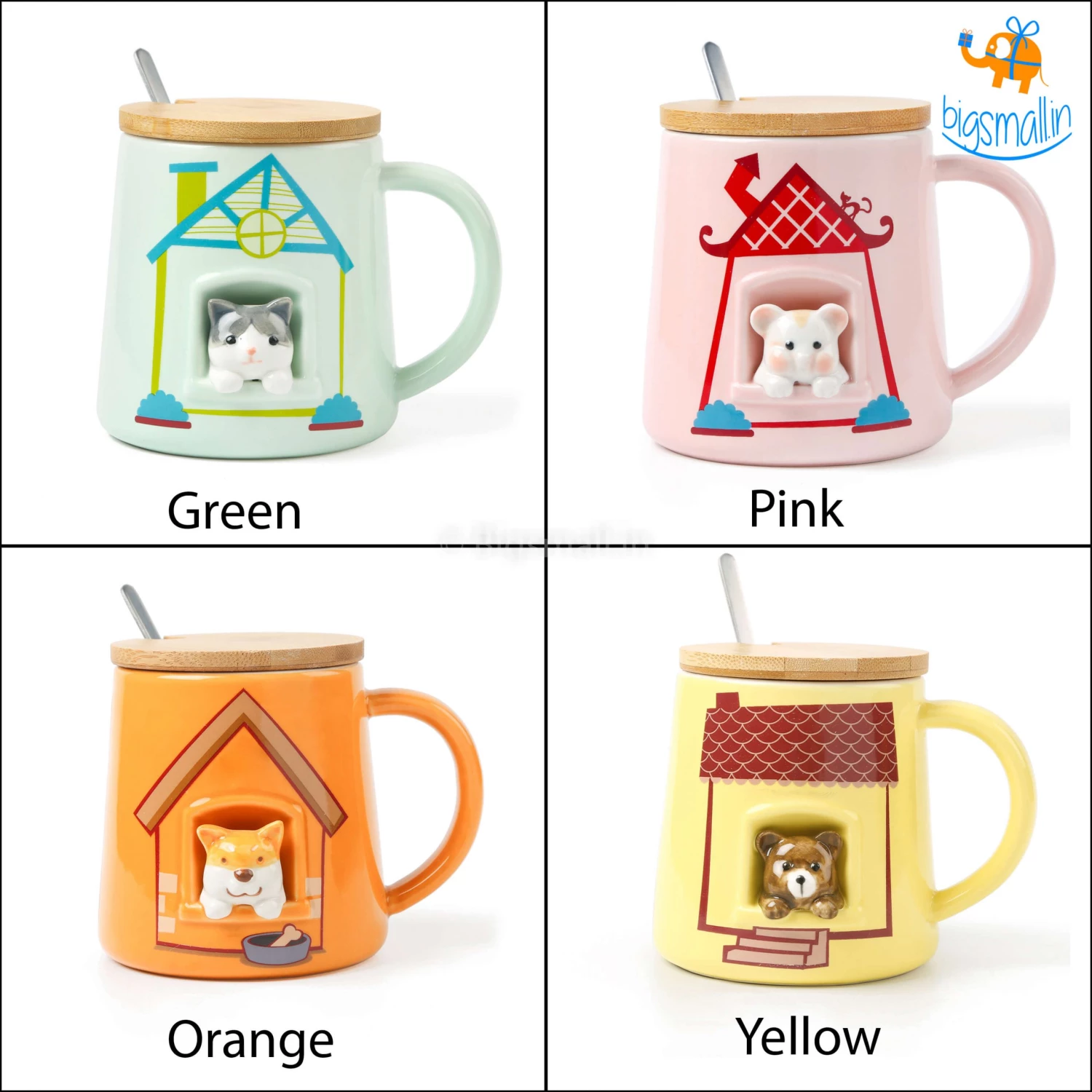 Bigsmall_hmk Cute Animal Themed Mug With Lid & Spoon Baby Shower Gifts