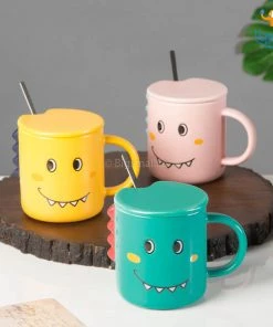 Bigsmall_hmk Dino Coffee Mug With Lid & Spoon All Of It