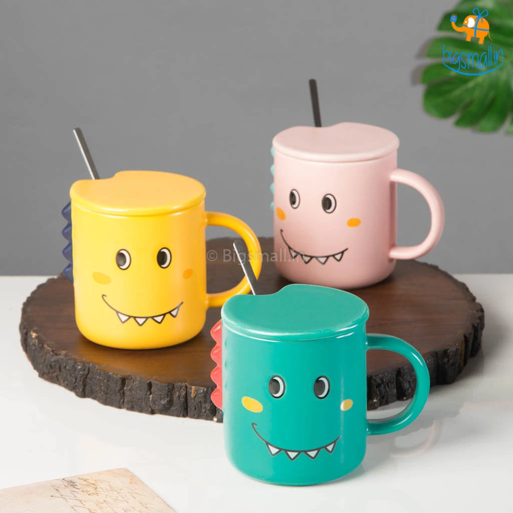 Bigsmall_hmk Dino Coffee Mug With Lid & Spoon All Of It