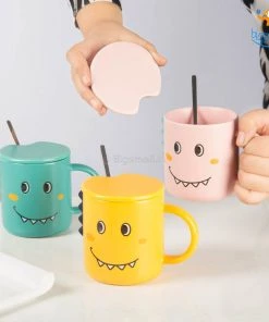 Bigsmall_hmk Dino Coffee Mug With Lid & Spoon All Of It