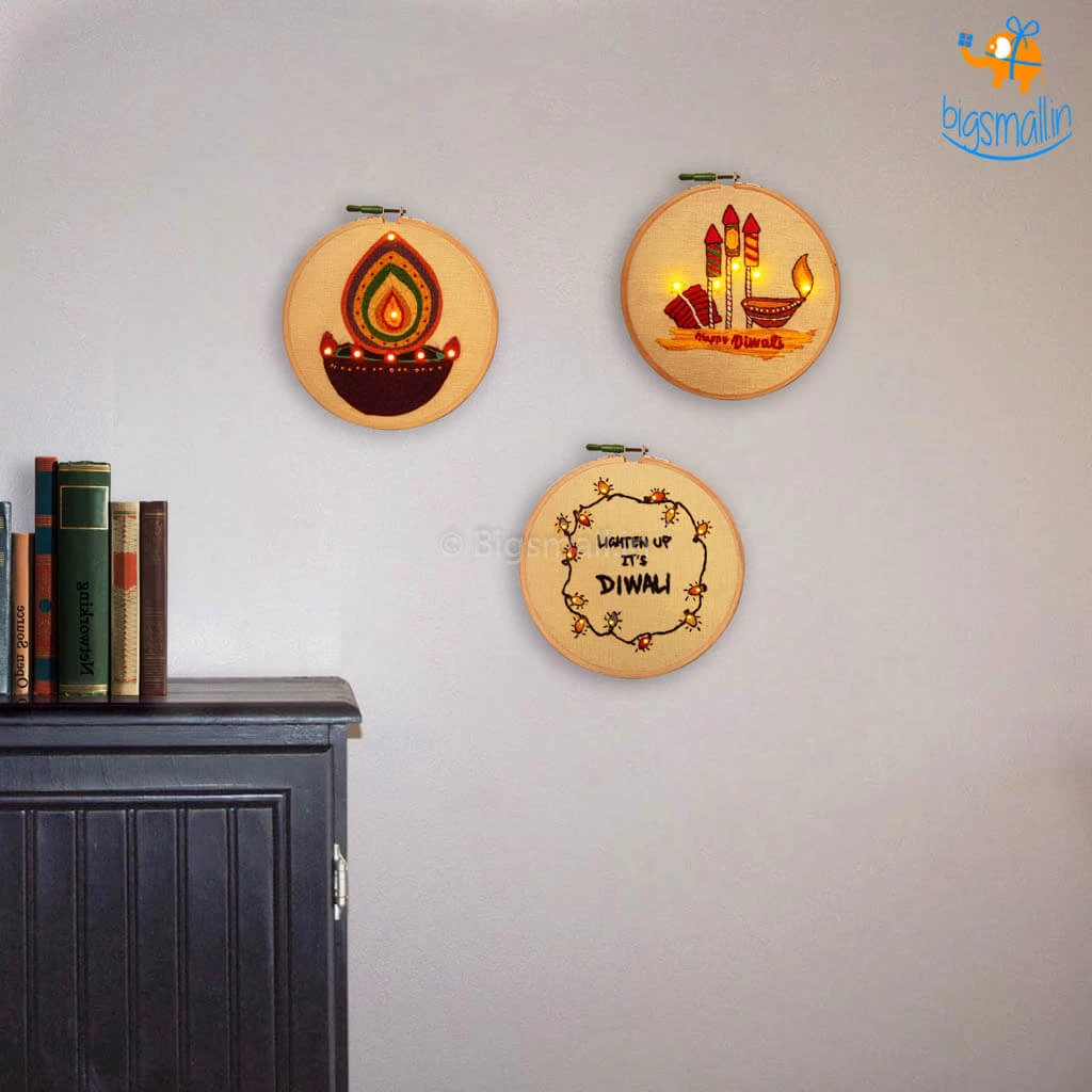 Hoop-Broideries Corporate Handmade Diwali LED Embroidery Hoop Art