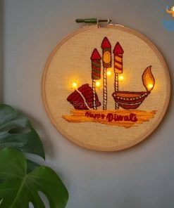 Hoop-Broideries Corporate Handmade Diwali LED Embroidery Hoop Art