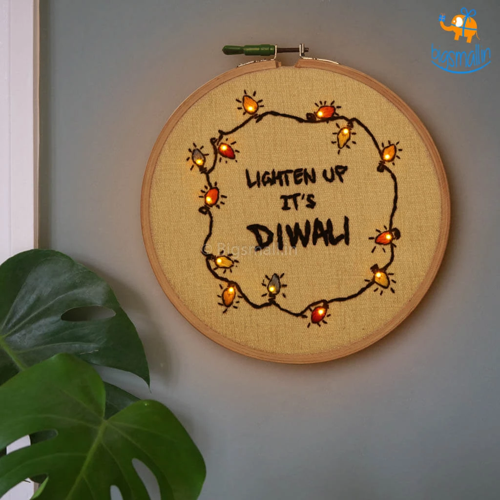 Hoop-Broideries Corporate Handmade Diwali LED Embroidery Hoop Art