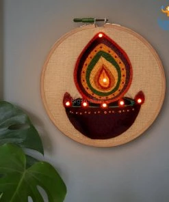 Hoop-Broideries Corporate Handmade Diwali LED Embroidery Hoop Art