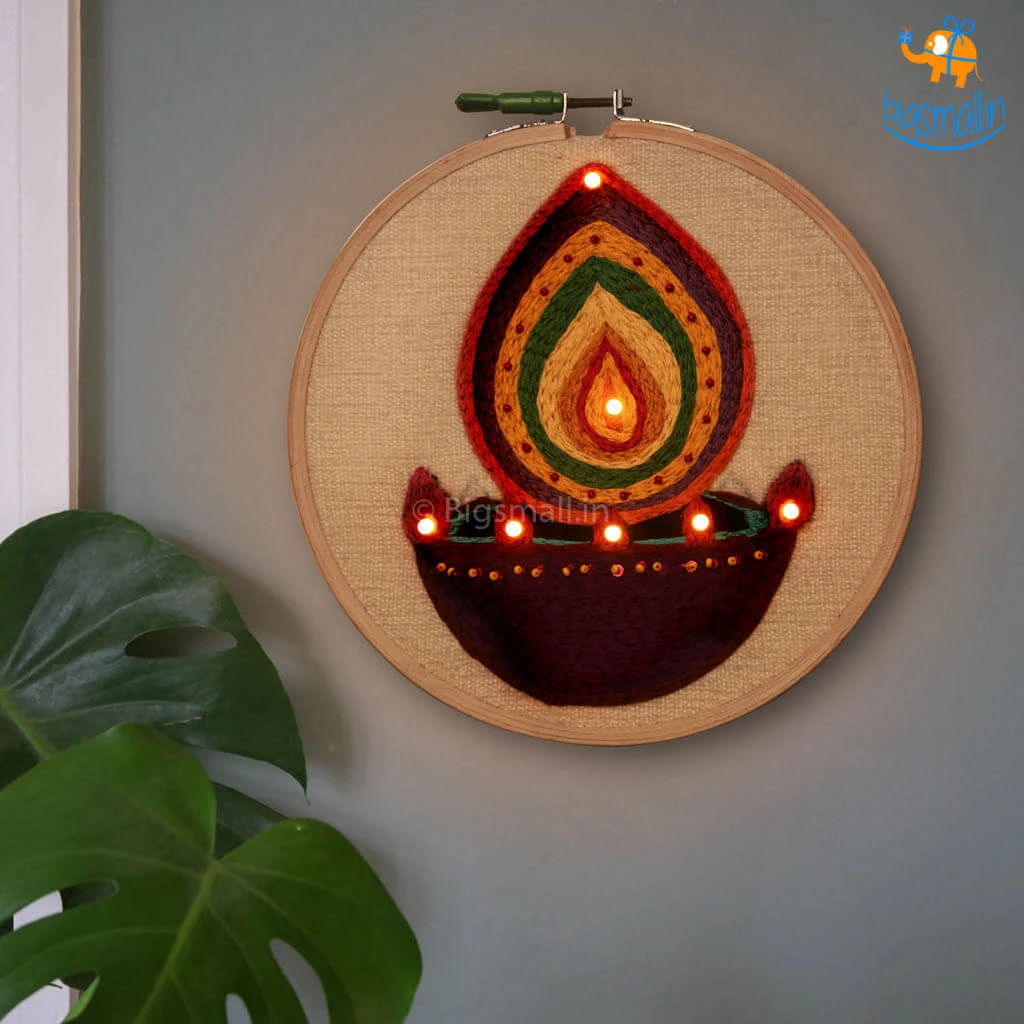 Hoop-Broideries Corporate Handmade Diwali LED Embroidery Hoop Art