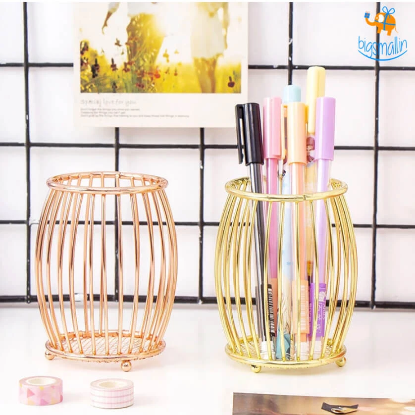 Artnery Drum Shaped Metallic Pen Stand