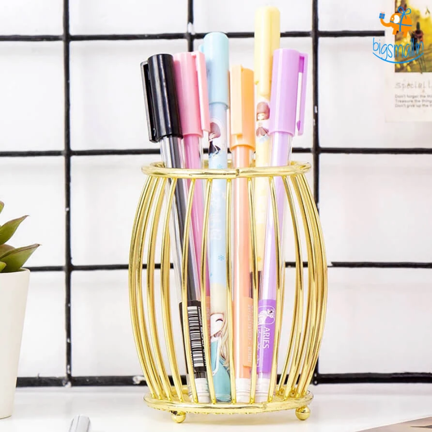 Artnery Drum Shaped Metallic Pen Stand