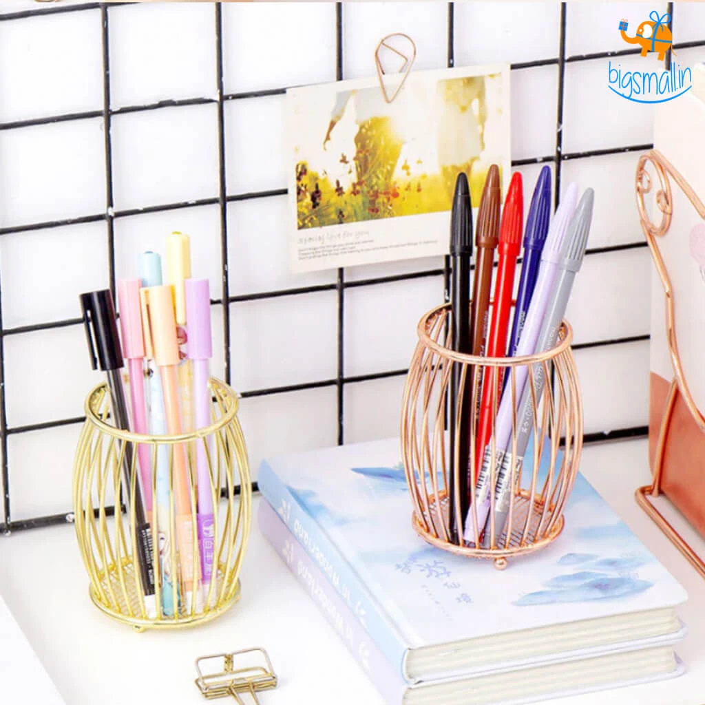 Artnery Drum Shaped Metallic Pen Stand
