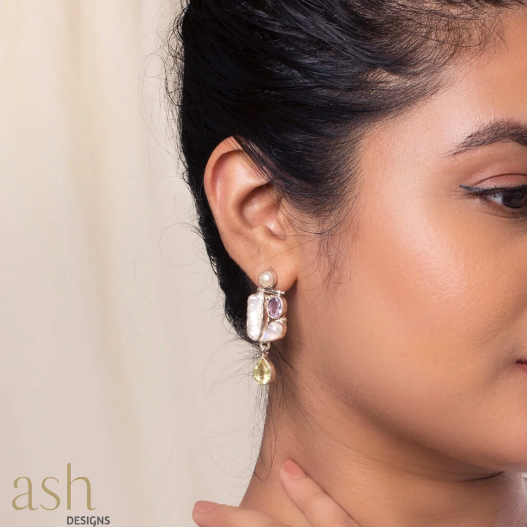 Ash Designs Hana Gemstone And Pearl Earrings Set In Silver All Of It