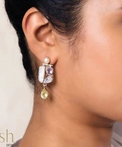 Ash Designs Hana Gemstone And Pearl Earrings Set In Silver All Of It