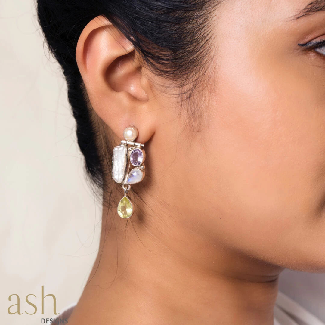 Ash Designs Hana Gemstone And Pearl Earrings Set In Silver All Of It