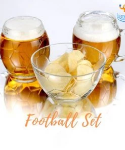 Devnow Father's Day Football Beer Mugs And Bowl Set - 3 Pcs