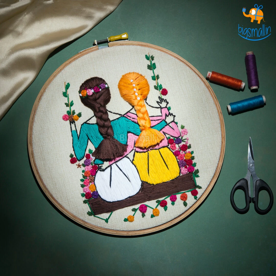 Hoop-Broideries All Of It Handmade Friends On A Swing Embroidery Hoop Art