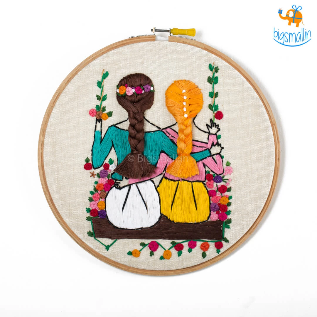 Hoop-Broideries All Of It Handmade Friends On A Swing Embroidery Hoop Art