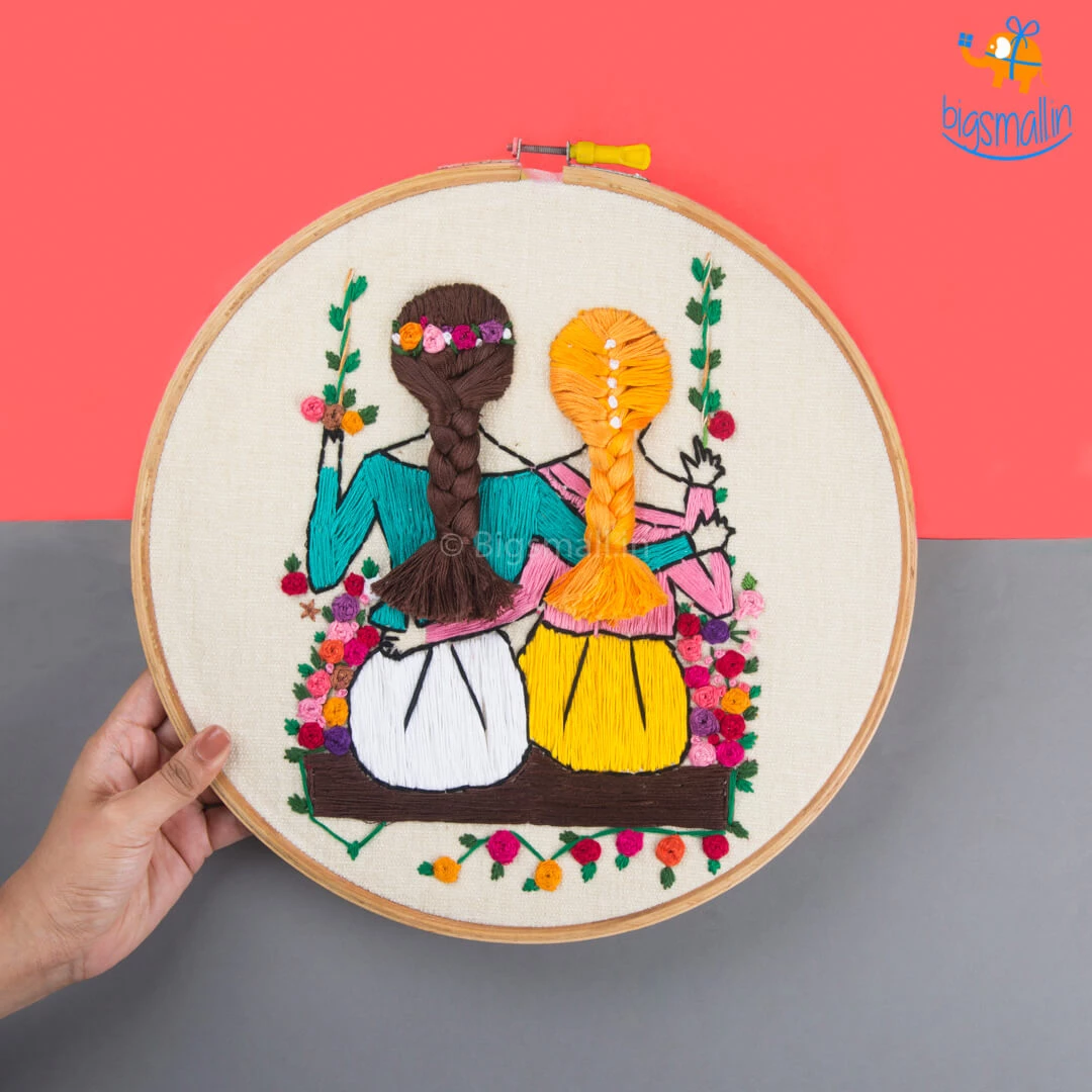 Hoop-Broideries All Of It Handmade Friends On A Swing Embroidery Hoop Art