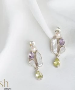 Ash Designs Hana Gemstone And Pearl Earrings Set In Silver All Of It