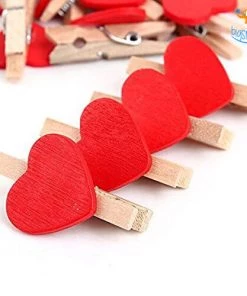 PrateekPA Heart Wooden Paper Clip With String - Set Of 10