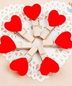 PrateekPA Heart Wooden Paper Clip With String - Set Of 10
