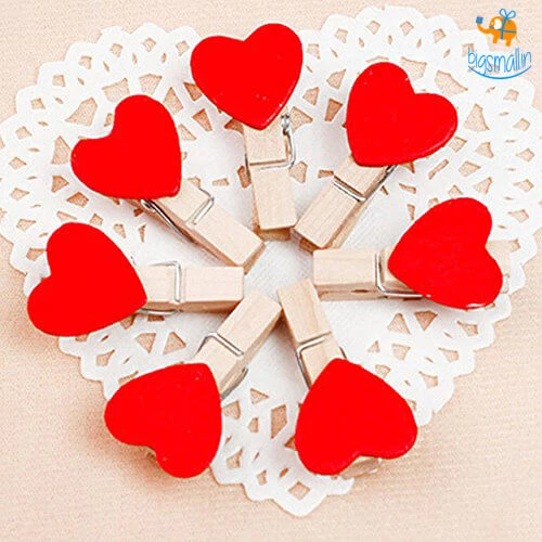 PrateekPA Heart Wooden Paper Clip With String - Set Of 10
